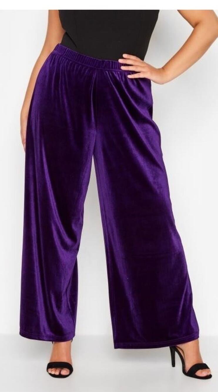 Mango MNG Women's Large Purple Crushed Velvet Wide Leg Pants High Waist NWT